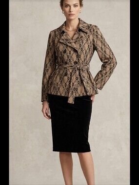 Vtg Lace Lined Jacket Sz 2X NY Collection Tie Belt